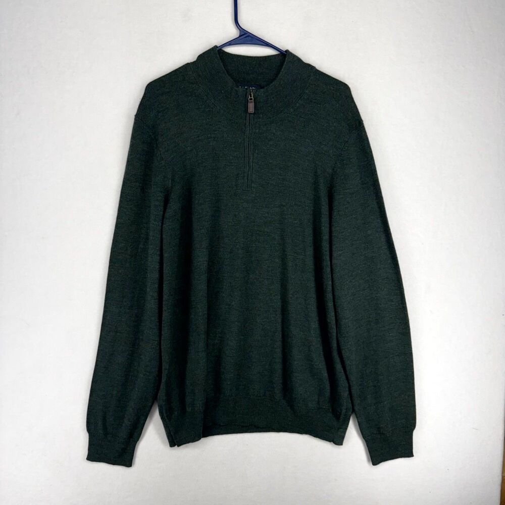 JOS A BANK Mens Tailored Fit‎ Dark Green Merino Wool 1/4 Zip Sweater XXL